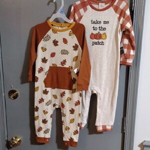 Autumn Leaf and Plaid Baby Rompers